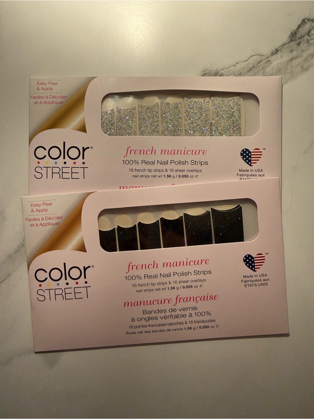 Color Street French Manicure Nail Strips – Glitter & Black Lot of 2